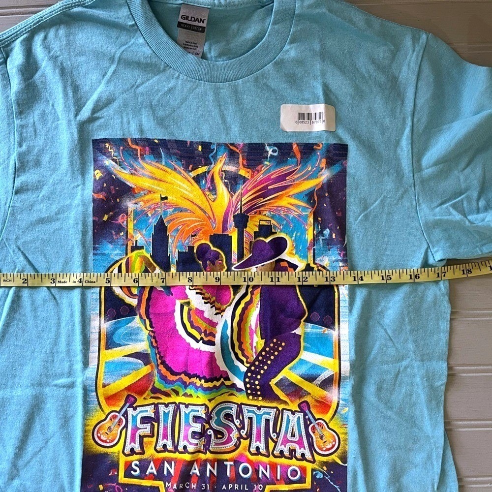 Gildan Fiesta San Antonio 2022 Graphic T Shirt Mens Small Blue Heavy Cotton Tee - Picture 8 of 9